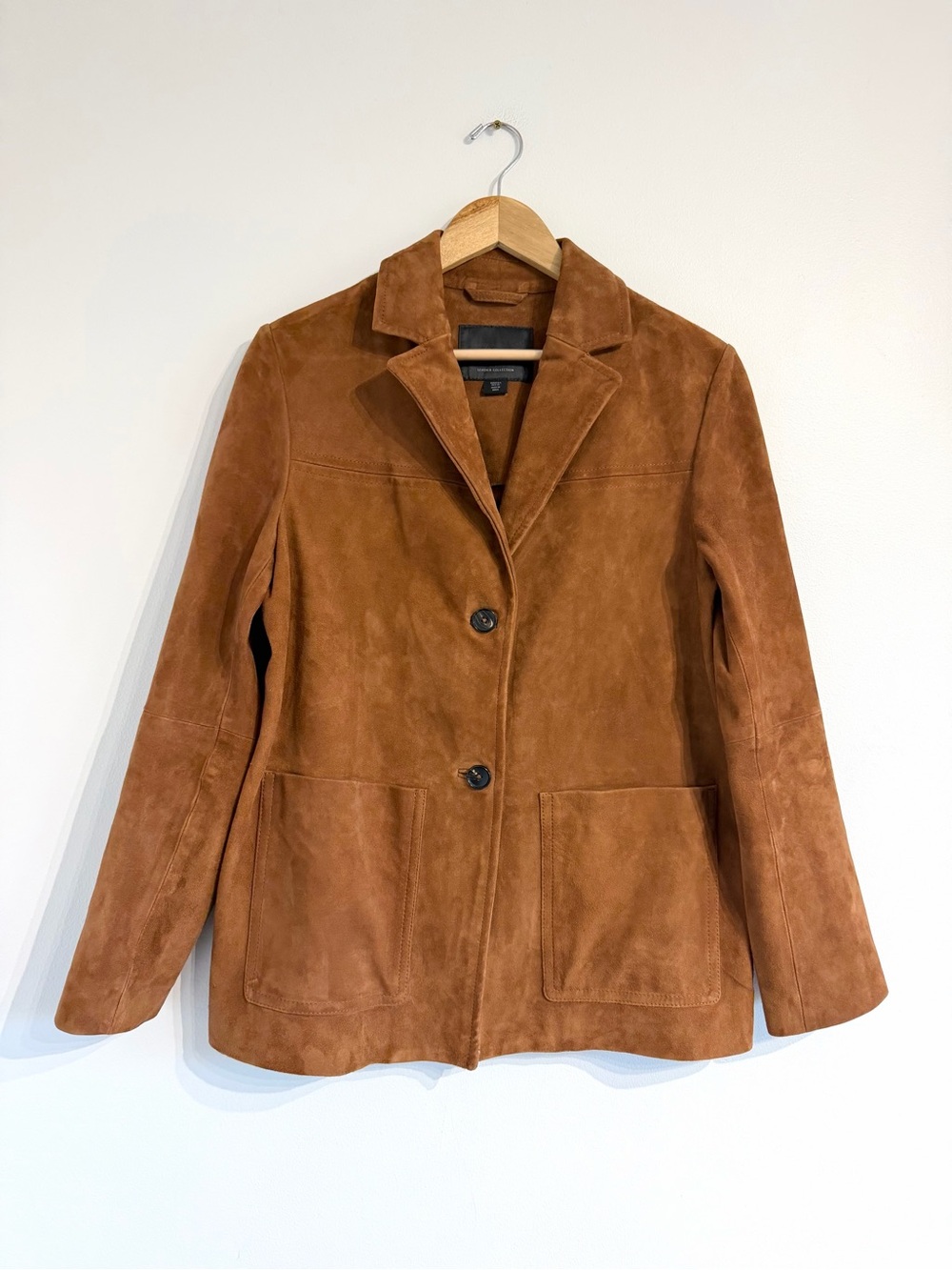 Zara Leather Collection Suede Blazer jacket brown cognac 2 button